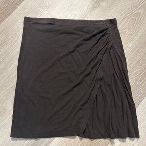 Messino Faux Wrap Skirt Brown Above Knee Straight Stretch Side Ruching